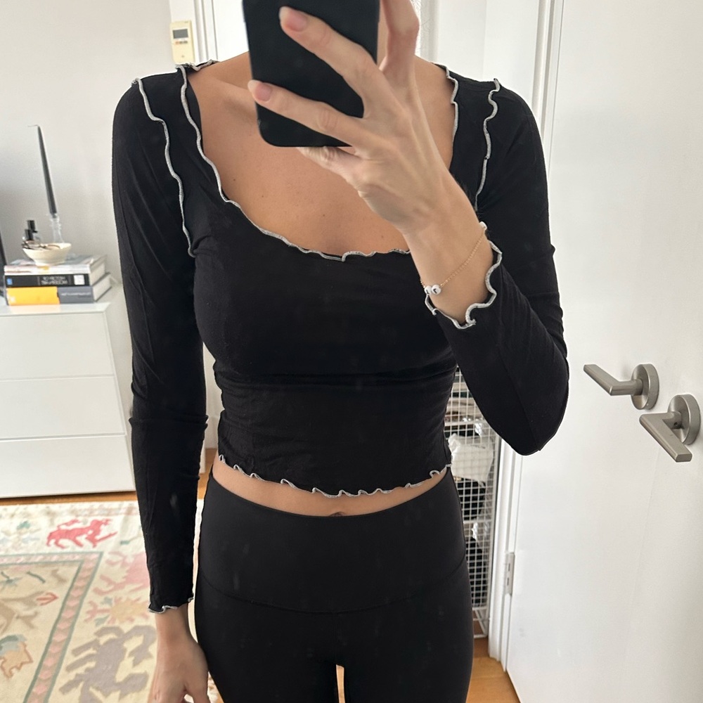90s inspired soft long sleeve with white ribbing detail and square neck